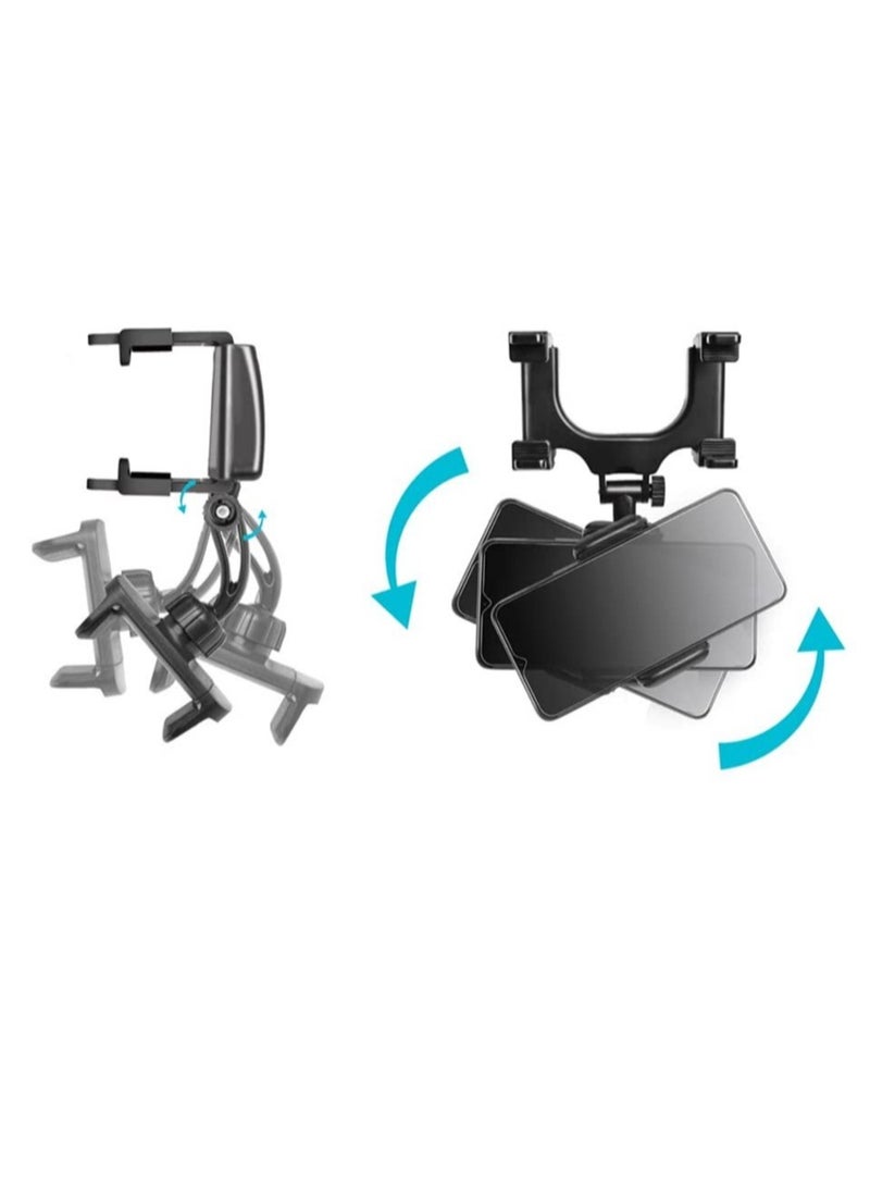 Rear View Mirror Car Mount Phone Holder Stand with 270° Swivel and Adjustable Clips (Black) - Image 3