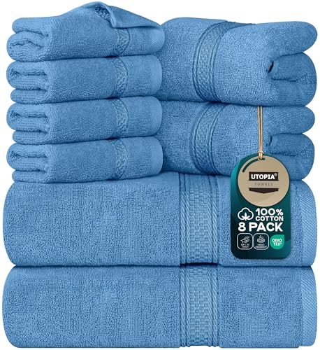 Utopia Towels 8 Piece Premium Towel Set, 2 Bath, 2 Hand, and 4 Wash Cloths, 600 GSM 100% Ring Spun Cotton, Highly Absorbent Towels for Bathroom, Gym, Hotel, and Spa, Electric Blue - Image 1