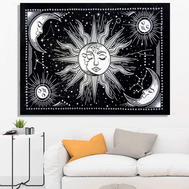 Doraya Psychedelic Two Face Sun Tie Dye Mandala Tapestry Hippie Hippy Celestial Wall Hanging Indian Bohemian Tapestries Multicolour 54x60 Inches Black and White 54x60 Inches - Image 3