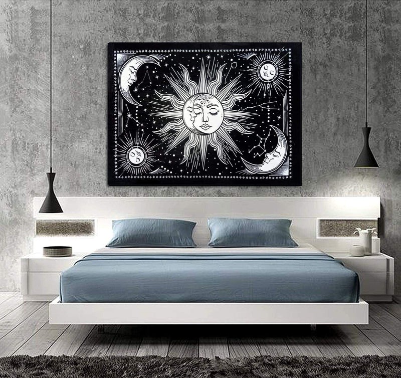 Doraya Psychedelic Two Face Sun Tie Dye Mandala Tapestry Hippie Hippy Celestial Wall Hanging Indian Bohemian Tapestries Multicolour 54x60 Inches Black and White 54x60 Inches - Image 2