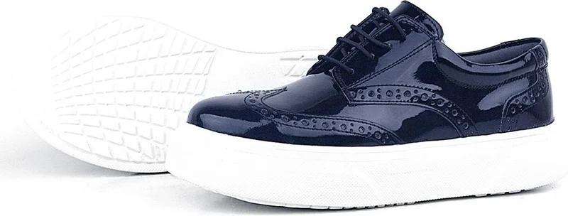Rakerplus Navy Blue Patent Leather White Sole Oxford Children's Classic Shoes