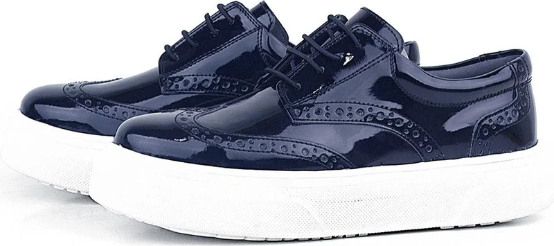 Rakerplus Navy Blue Patent Leather White Sole Oxford Children's Classic Shoes