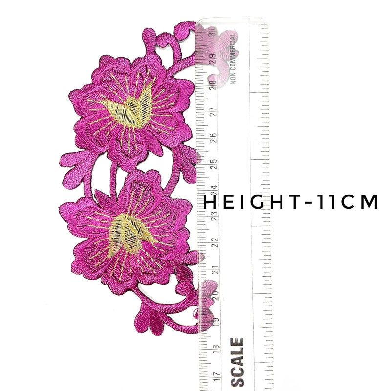 Embroidered Flower sew onIron on Patches for ClothesSuitsBlouseDupattaSareeJeansBackpackIron Dress Badge Pack of 2 Piece Orange  - Image 4