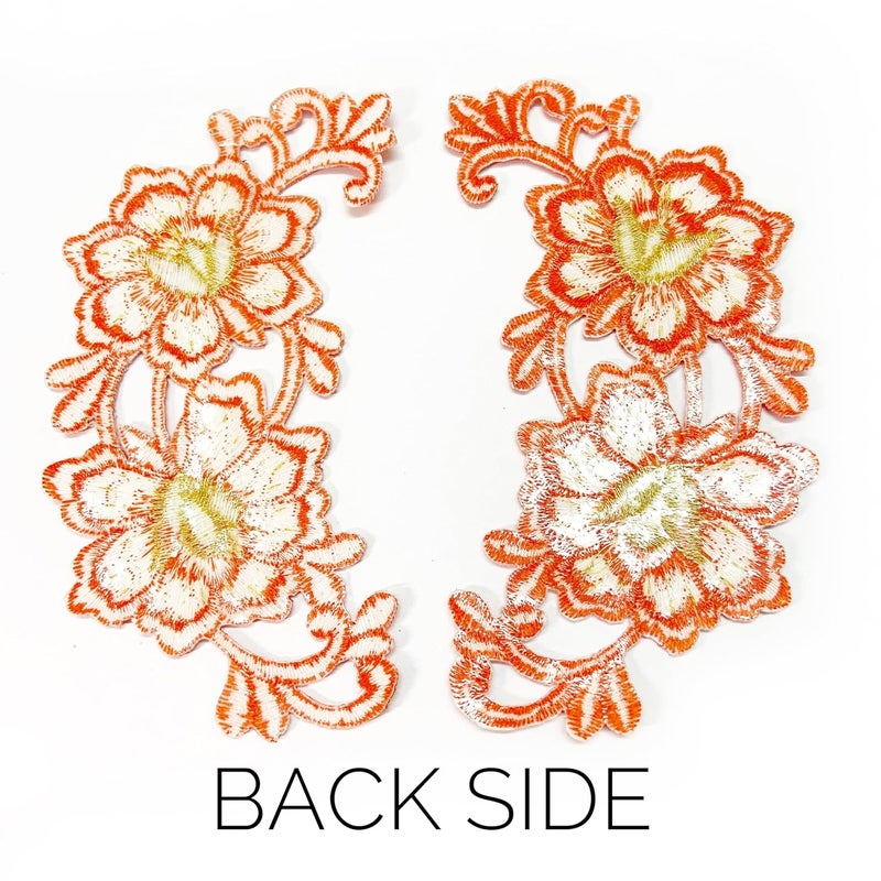 Embroidered Flower sew onIron on Patches for ClothesSuitsBlouseDupattaSareeJeansBackpackIron Dress Badge Pack of 2 Piece Orange  - Image 2