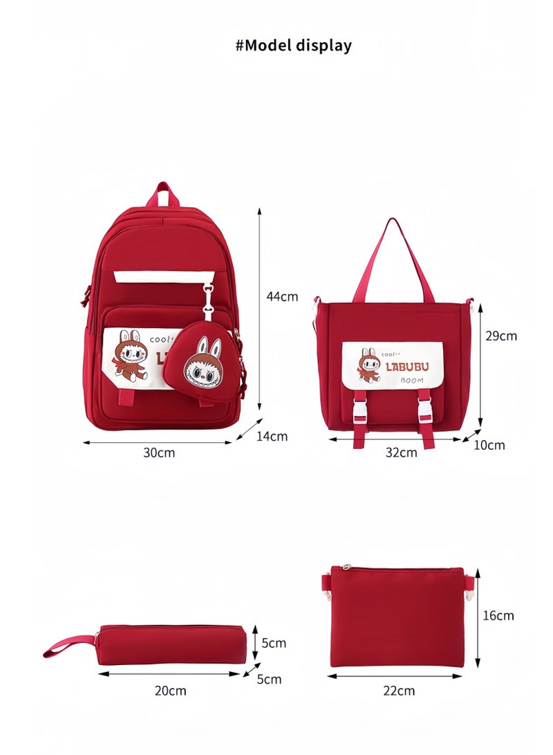 لابوبو حقيبة مدرسية Labubu حقيبة ظهر نسائية لطالبات الجامعات وطلاب المدارس الثانوية حقيبة ظهر جديدة كبيرة السعة لطلاب الفصول الدراسية المكونة من أربع قطع - Image 5