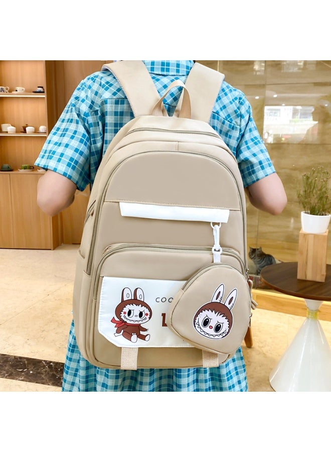 لابوبو حقيبة مدرسية Labubu حقيبة ظهر نسائية لطالبات الجامعات وطلاب المدارس الثانوية حقيبة ظهر جديدة كبيرة السعة لطلاب الفصول الدراسية المكونة من أربع قطع - Image 3