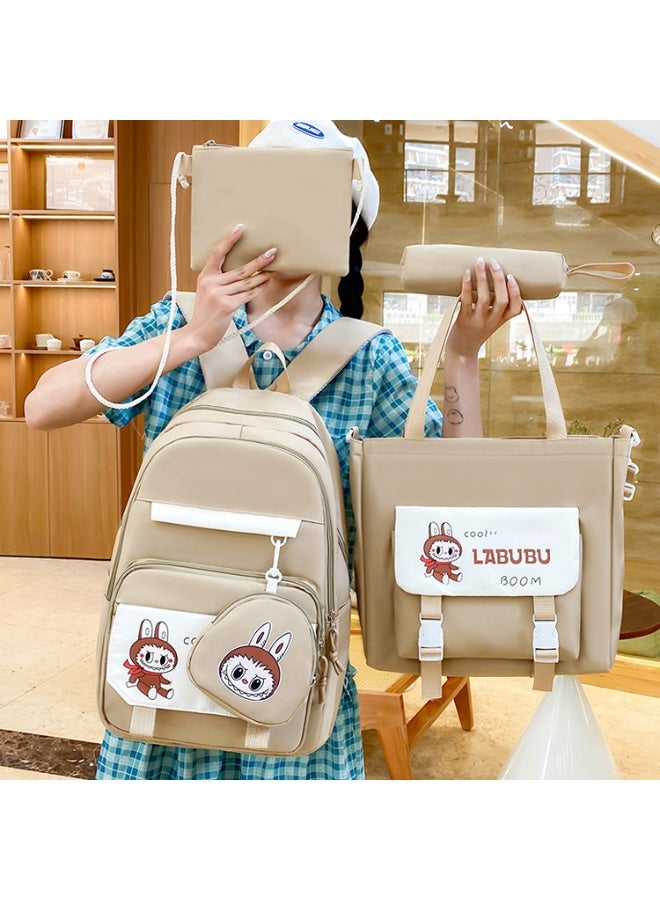 لابوبو حقيبة مدرسية Labubu حقيبة ظهر نسائية لطالبات الجامعات وطلاب المدارس الثانوية حقيبة ظهر جديدة كبيرة السعة لطلاب الفصول الدراسية المكونة من أربع قطع - Image 2