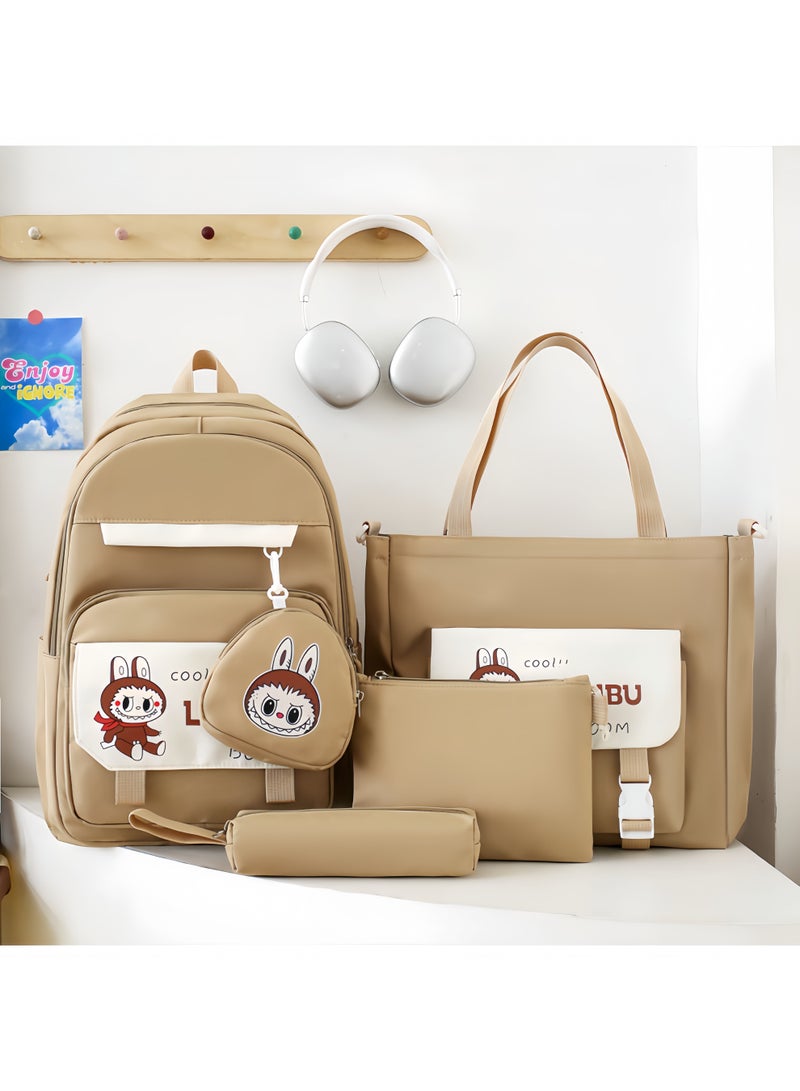 لابوبو حقيبة مدرسية Labubu حقيبة ظهر نسائية لطالبات الجامعات وطلاب المدارس الثانوية حقيبة ظهر جديدة كبيرة السعة لطلاب الفصول الدراسية المكونة من أربع قطع - Image 1