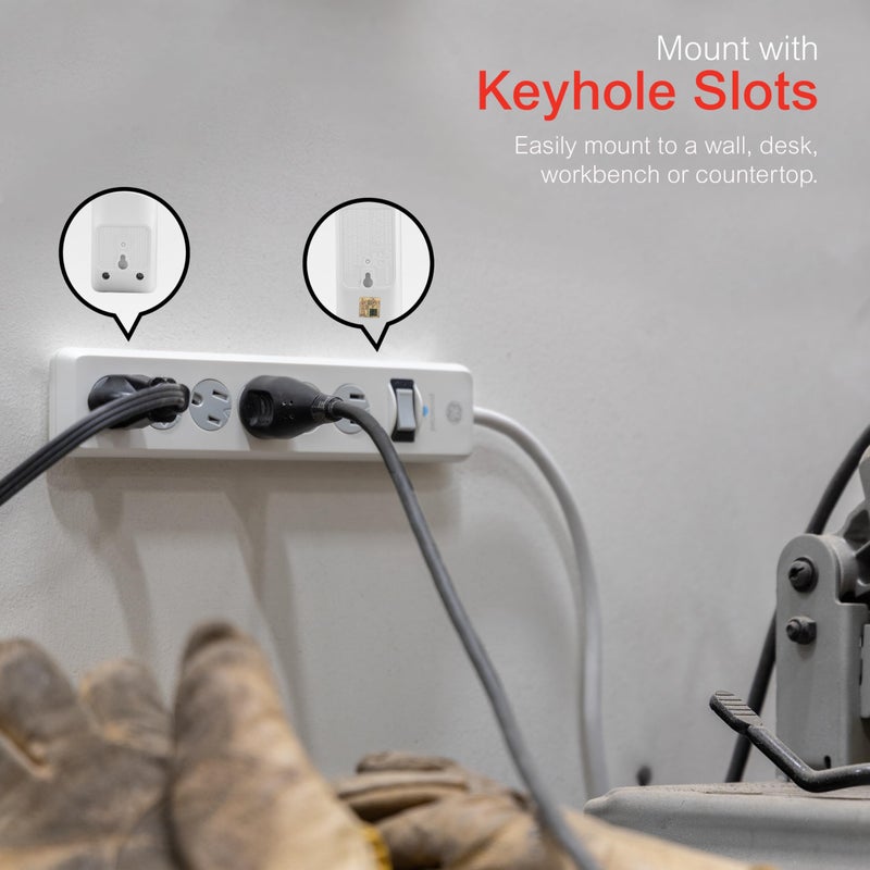 GE Surge Protector Power Strip, 6 Ft Extension Cord, 6 Outlet Extender, 800 Joules, Flat Plug, Twist-to-Close Safety Covers, ETL Listed, White, 67051 - Image 4