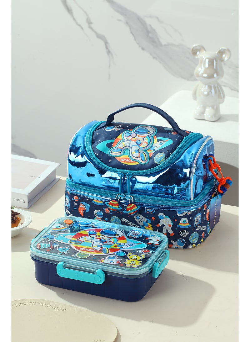 VEST Kids Lunch Bag, Space Astronaut Insulated Lunch Bag, Portable Double Layer Thermal Lunch Box Bag for Boys 25.5×16.5×17cm - Image 2