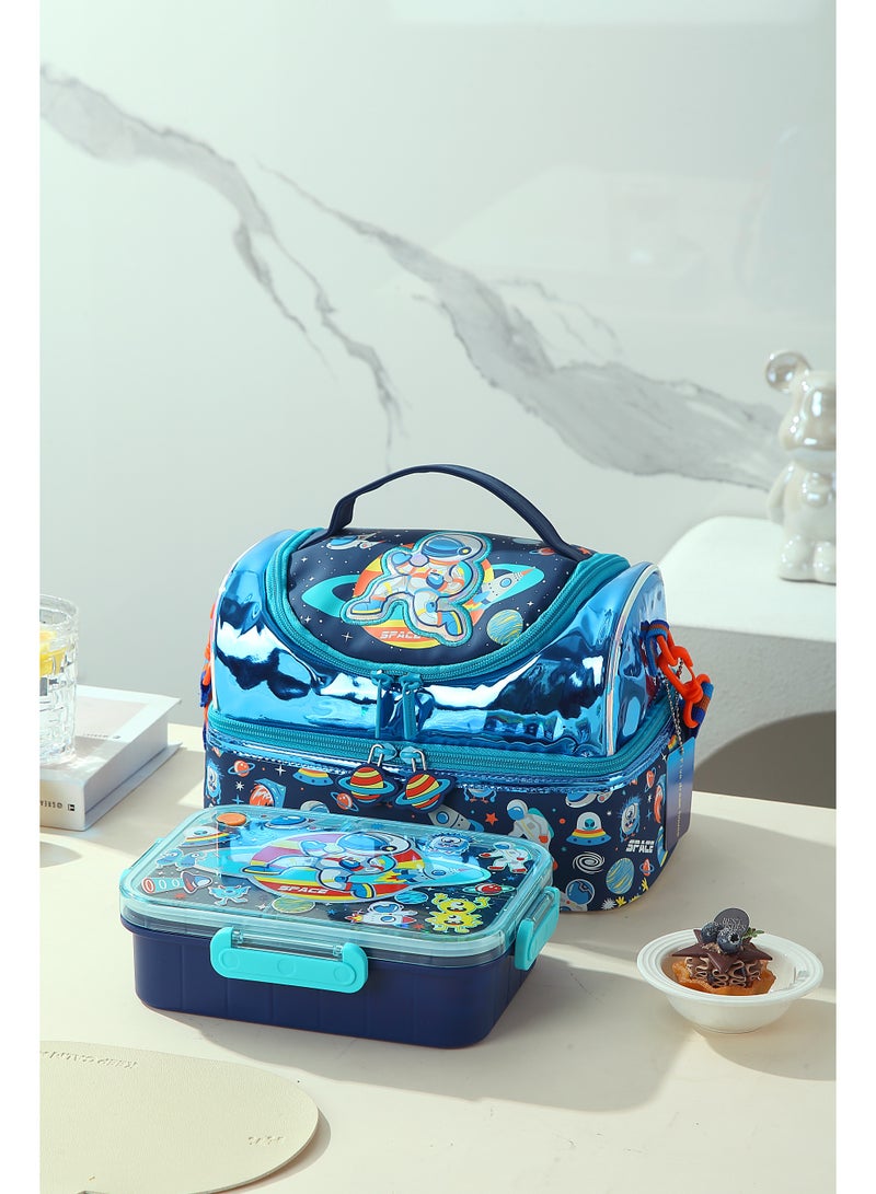 VEST Kids Lunch Bag, Space Astronaut Insulated Lunch Bag, Portable Double Layer Thermal Lunch Box Bag for Boys 25.5×16.5×17cm - Image 3