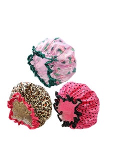 SYOSI 3 Pieces Shower Cap, Large Shower Cap, Reusable Shower Caps Waterproof, Double Waterproof Layers Bathing Shower Hat, Soft Comfortable EVA Lined Shower Hat, Protection Hair Bath Women Caps  - Image 1