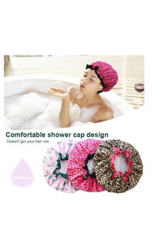 SYOSI 3 Pieces Shower Cap, Large Shower Cap, Reusable Shower Caps Waterproof, Double Waterproof Layers Bathing Shower Hat, Soft Comfortable EVA Lined Shower Hat, Protection Hair Bath Women Caps  - Image 4