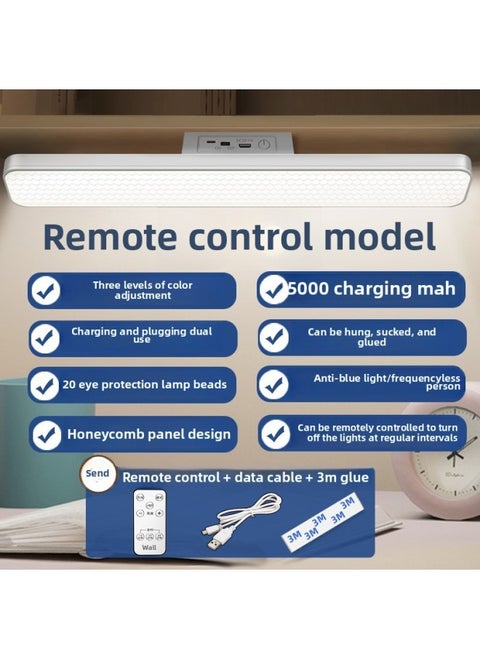 Eye Protection Desk Lamp Charging And Inserting Dual-purpose Learning Lamp Intelligent Voice Remote Control Cool Wall Lamp Student Dormitory Charging Reading Lamp-Specifications:Charging Remote Control +5000 MA + Three Dimming Color
