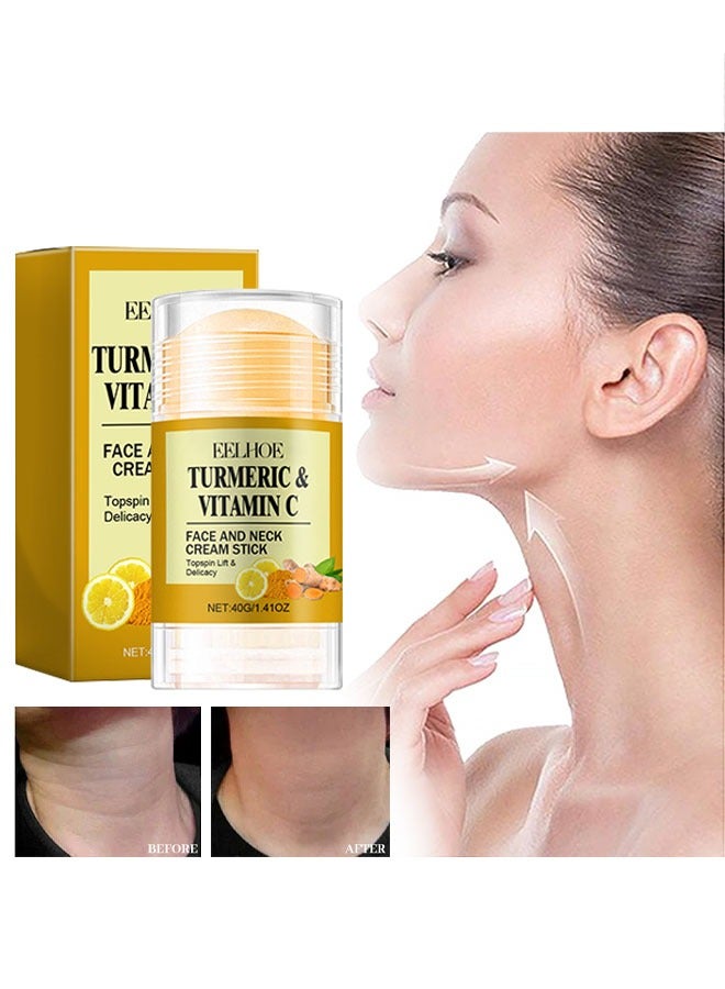 EELHOE Turmeric & Vtamin C Face And Neckcream Stick Topspin Lift & Delicacy-Fade Neck Lines, Firming and Moisturizing Brighten Skin Neck Massage, Reshape Swan Neck - Image 1