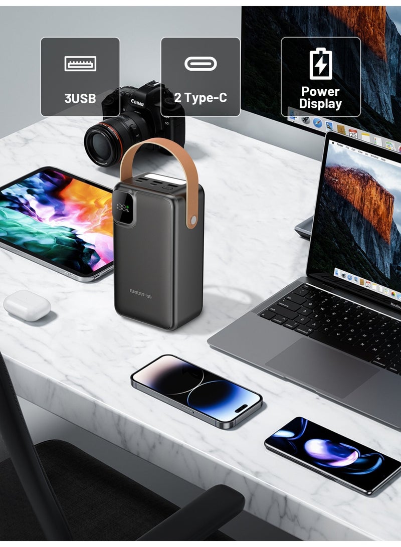 بيستيس  باور بانك بسعة 60000mAh، شاحن محمول سريع 30 واط PD، 5 منافذ (2 USB-C + 3 USB-A)، شاشة رقمية لعرض نسبة البطارية، مصباح LED مع وضع الطوارئ SOS، متوافق مع آيفون وسامسونج والآيباد وبعض أجهزة اللابتوب - Image 5