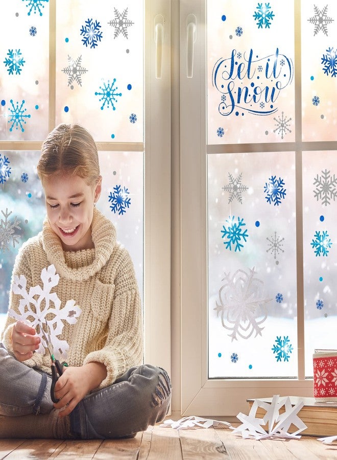 وولاين ملصقات نوافذ ندفة الثلج اللامعة من والين، ملصقات نوافذ شتوية لامعة باللونين الأزرق والفضي، ملصقات نوافذ ندفة الثلج، ديكور زجاجي مزدوج الجوانب لعيد الميلاد، ديكور المنزل والمدرسة والمكتب، لوازم الحفلات، 4 أوراق - Image 2