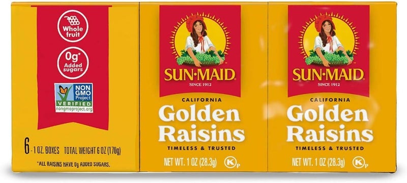 SUNMAID Sun-Maid Natural California Golden Raisins - 6 Count Snack Boxes - Image 1
