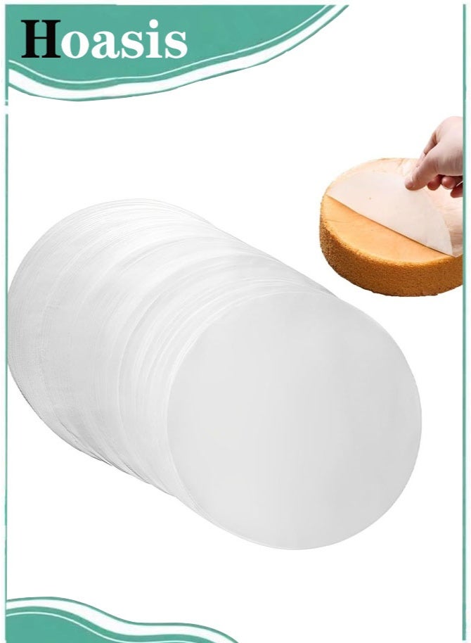 Hoasis 100 Pcs Round Parchment Paper, 20cm Pre-Cut Baking Parchment Circles, Non-Stick Cake Liners with Silicone Coating, Greaseproof Waterproof Baking Paper for Air Fryer, BBQ, Steaming & Oven Use - Image 1
