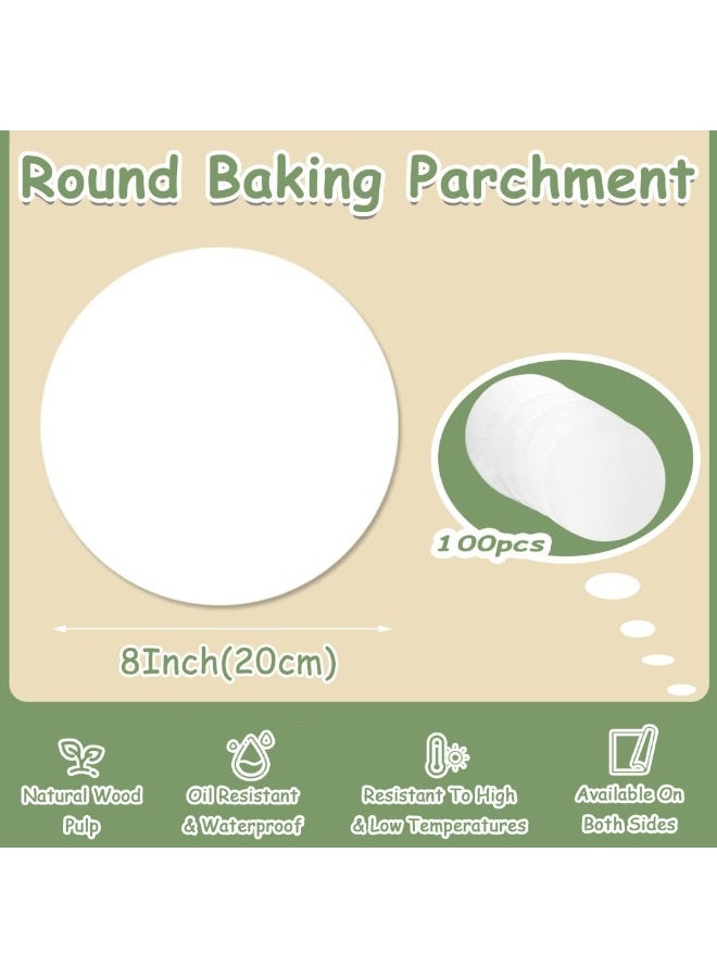 Hoasis 100 Pcs Round Parchment Paper, 20cm Pre-Cut Baking Parchment Circles, Non-Stick Cake Liners with Silicone Coating, Greaseproof Waterproof Baking Paper for Air Fryer, BBQ, Steaming & Oven Use - Image 2
