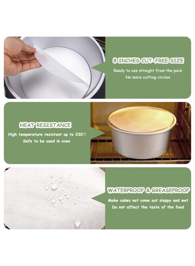 Hoasis 100 Pcs Round Parchment Paper, 20cm Pre-Cut Baking Parchment Circles, Non-Stick Cake Liners with Silicone Coating, Greaseproof Waterproof Baking Paper for Air Fryer, BBQ, Steaming & Oven Use - Image 3