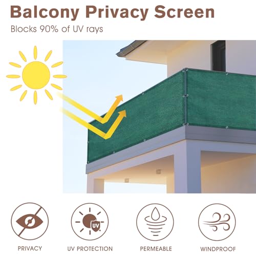 SUNNY GUARD 3'x10' Dark Green Balcony Privacy Screen Fence, Apartments Deck Railing Screen, Heavy Duty Wind Screen for Outdoor,Backyard,Patio,Deck Privacy（We Make Custom Sizes） - Image 2