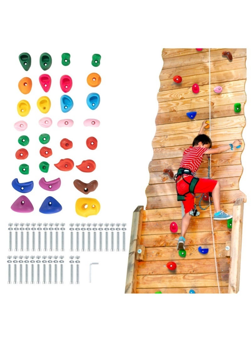 Bukela 32 Rock Climbing Holds for Kids and Adults, Multi-Colored Climbing Rock Wall Grips for Indoor and Outdoor Playground Play Set - Image 1