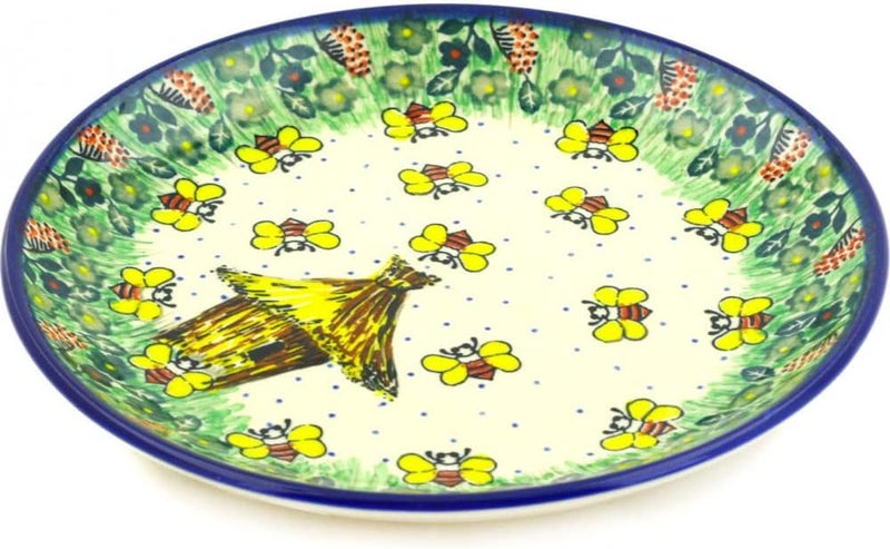 Polmedia Polish Pottery Polish Pottery 7inch Dessert Plate made by Ceramika Artystyczna Bee Happy Theme Signature UNIKAT  Certificate of Authenticity - Image 2