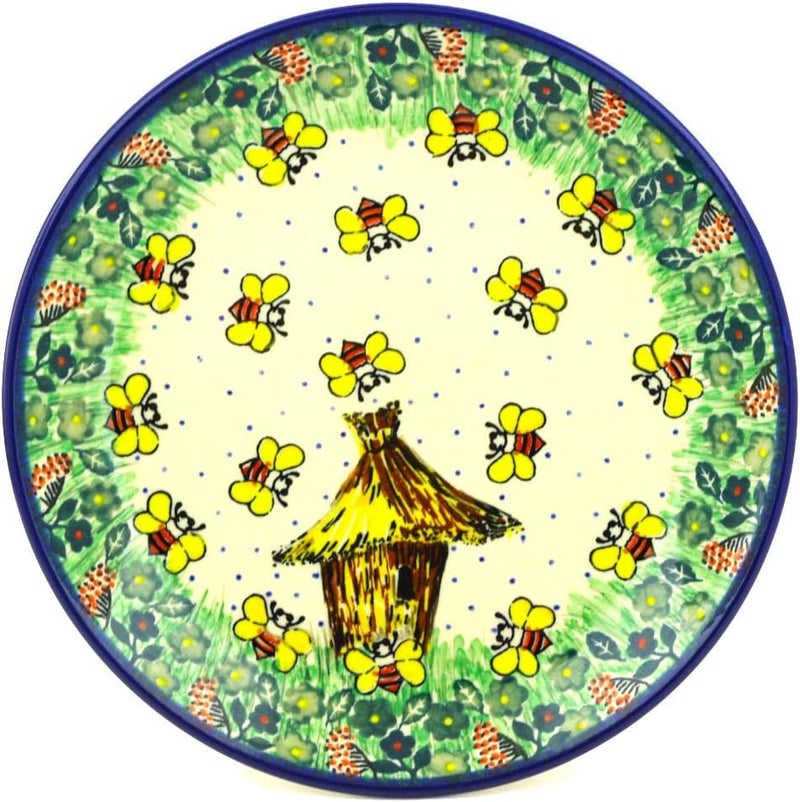 Polmedia Polish Pottery Polish Pottery 7inch Dessert Plate made by Ceramika Artystyczna Bee Happy Theme Signature UNIKAT  Certificate of Authenticity - Image 1