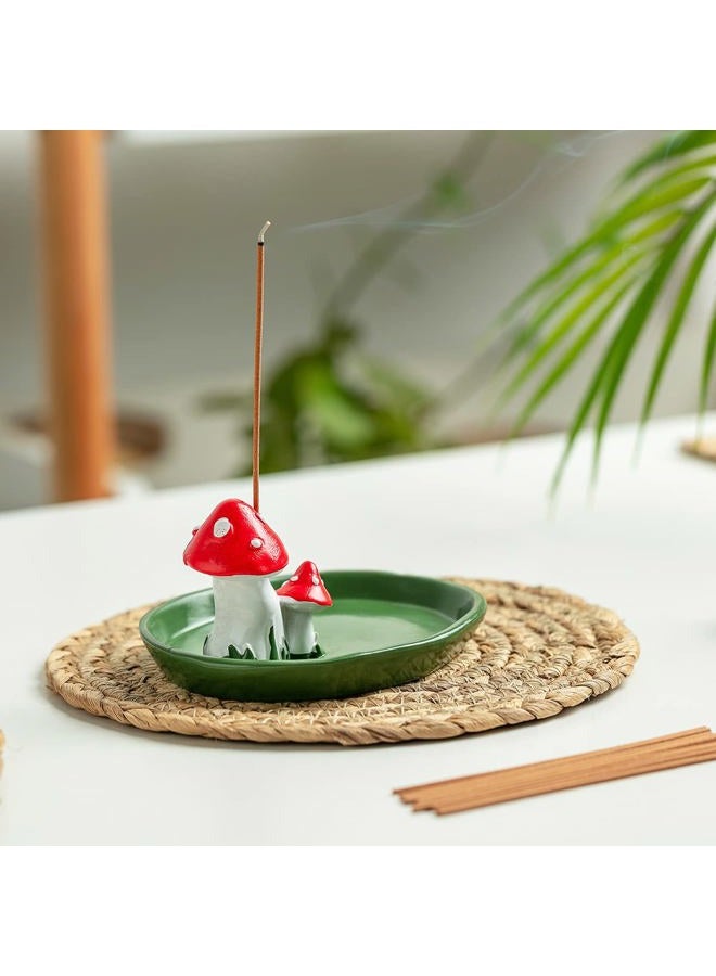 CHUNCHE Cute Mushroom Incense Holder with 30 Incense Sticks, Handmade Resin Burner, Nature Theme Incense Tray, Adorable Home Decoration Accessories(Green) - Image 5