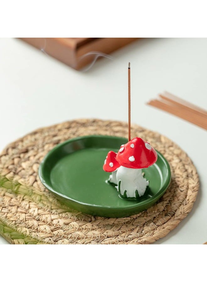CHUNCHE Cute Mushroom Incense Holder with 30 Incense Sticks, Handmade Resin Burner, Nature Theme Incense Tray, Adorable Home Decoration Accessories(Green) - Image 3