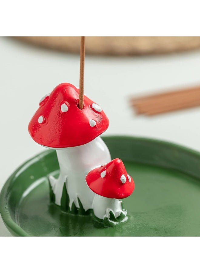 CHUNCHE Cute Mushroom Incense Holder with 30 Incense Sticks, Handmade Resin Burner, Nature Theme Incense Tray, Adorable Home Decoration Accessories(Green) - Image 4