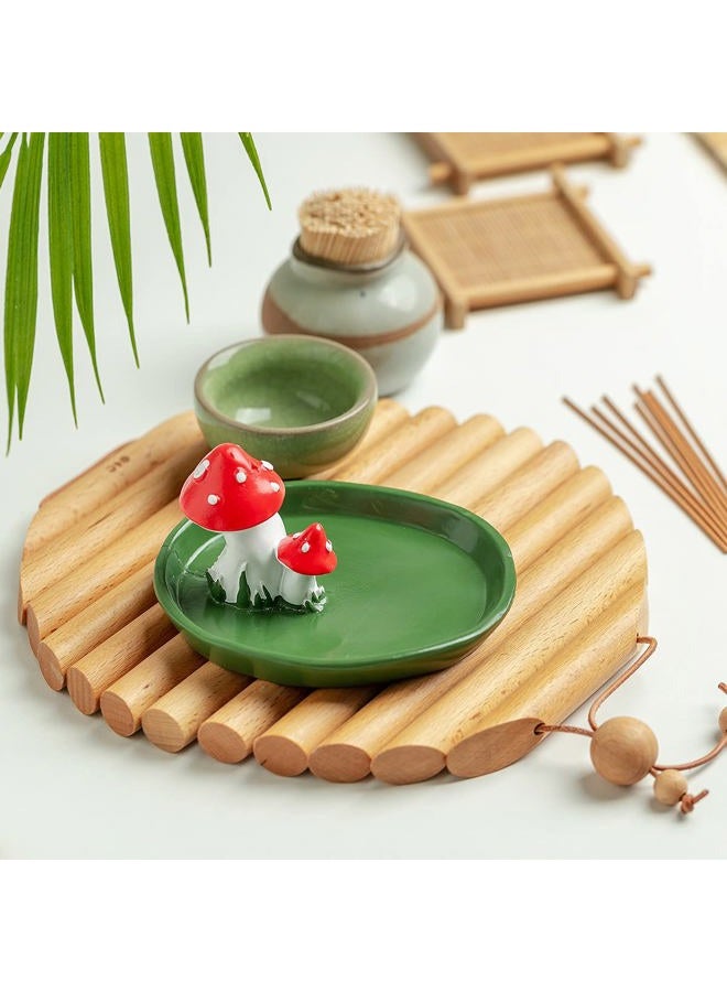 CHUNCHE Cute Mushroom Incense Holder with 30 Incense Sticks, Handmade Resin Burner, Nature Theme Incense Tray, Adorable Home Decoration Accessories(Green) - Image 2