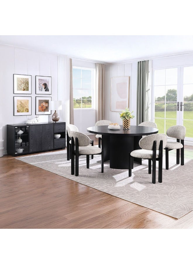DANUBE HOME 1 + 6 Round Dining Set | 7-Piece Comfortable Dining Set | Kitchen Dining Table With 6 Dining Chairs | Modern Design Furniture For Dining Room Kitchen - Black/Grey  - Image 1