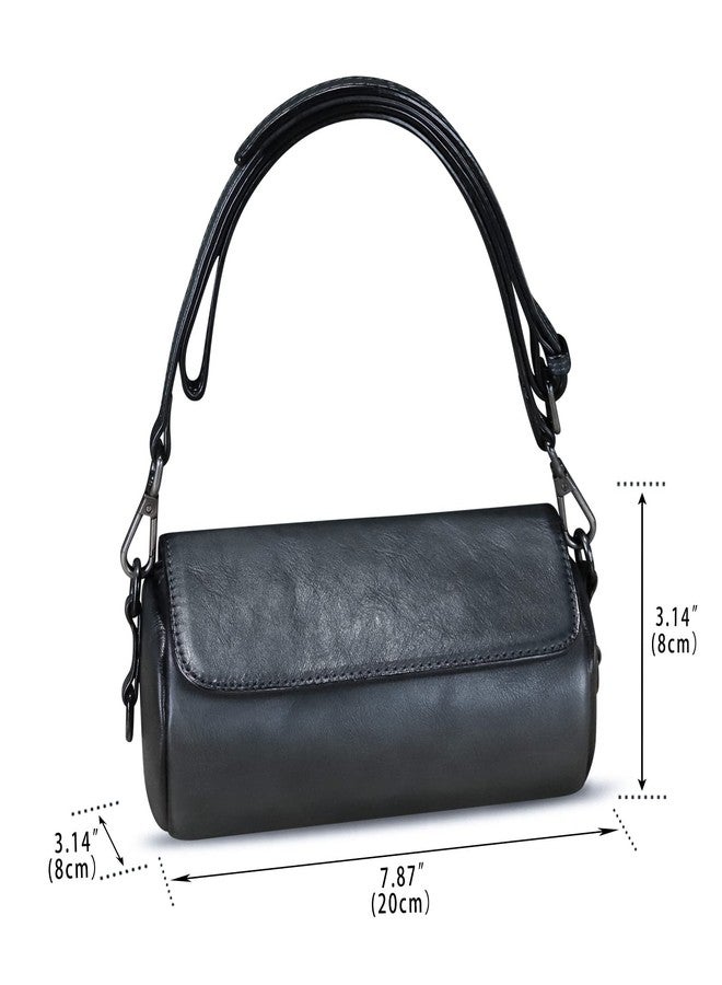 LRTO Genuine Leather Satchel for Women Vintage Shoulder Purse Handmade Handbag Retro Small Crossbody Bag (Darkgrey) - Image 4