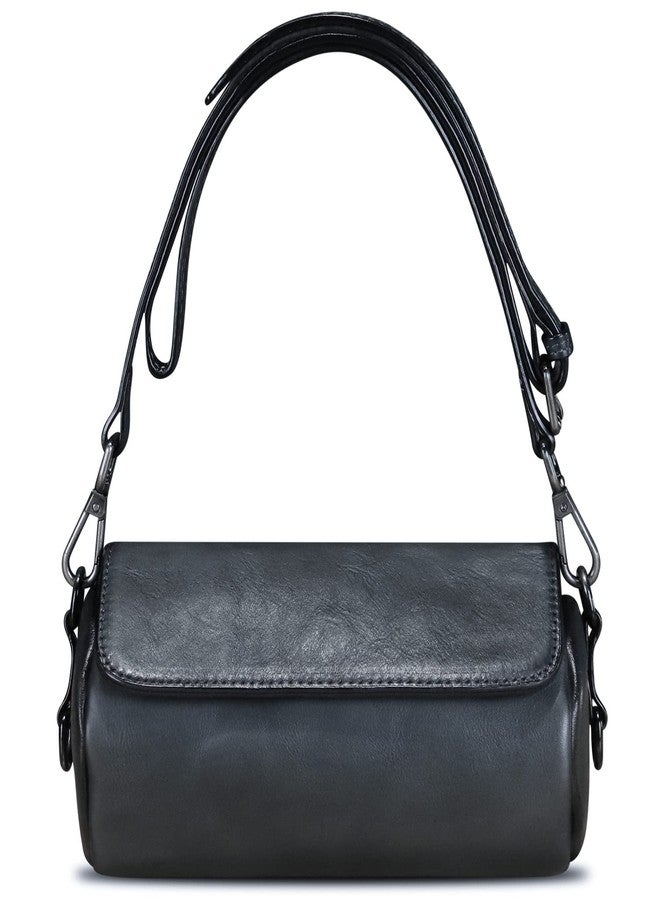LRTO Genuine Leather Satchel for Women Vintage Shoulder Purse Handmade Handbag Retro Small Crossbody Bag (Darkgrey) - Image 2