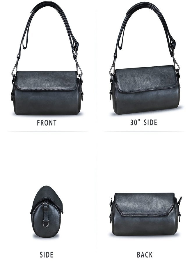 LRTO Genuine Leather Satchel for Women Vintage Shoulder Purse Handmade Handbag Retro Small Crossbody Bag (Darkgrey) - Image 5