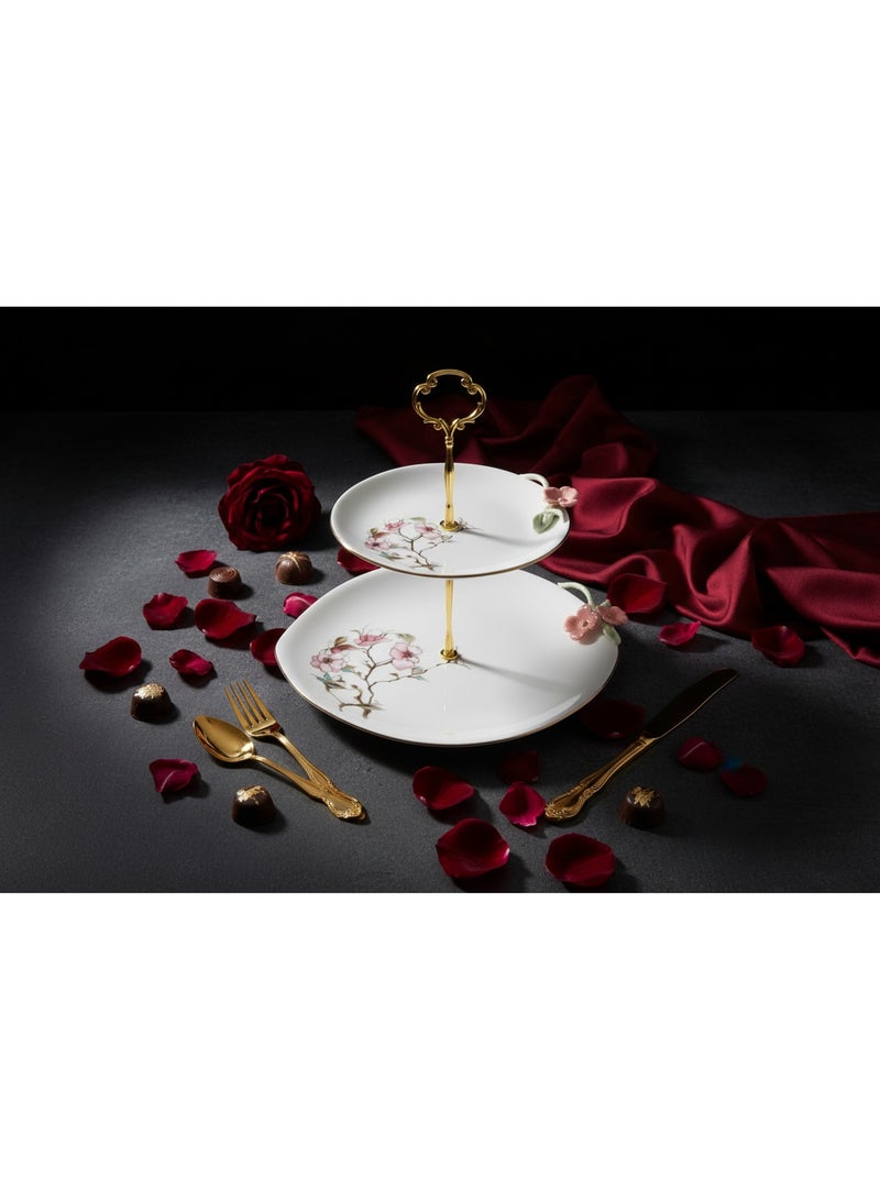 AKDC Angela Floral Elegance 2-Tier Ceramic Cake & Candy Stand – White (32×22×25 cm) - Image 3