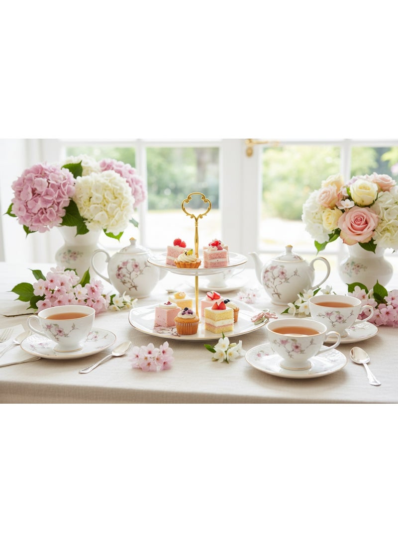 AKDC Angela Floral Elegance 2-Tier Ceramic Cake & Candy Stand – White (32×22×25 cm) - Image 4
