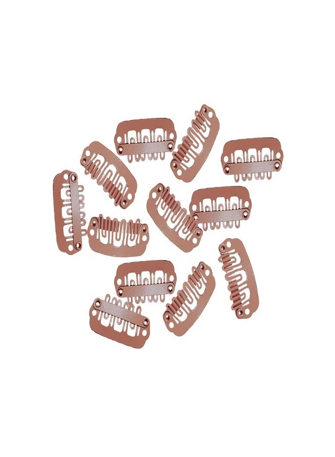 AHS Hair Extension Clips 2cm - Metal Snap Wig Clips with Silicone Backing for Hair Extensions, Hair Patch & Wigs - Small Sewing Clips for Women & Men (12, Light Brown) - Image 1