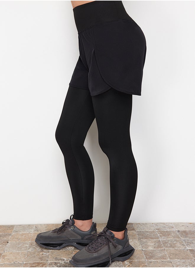 trendyol - Black 2-Layer Shorts Detailed Full Length Knitted Sports Leggings THMSS24TY00043 - Image 1