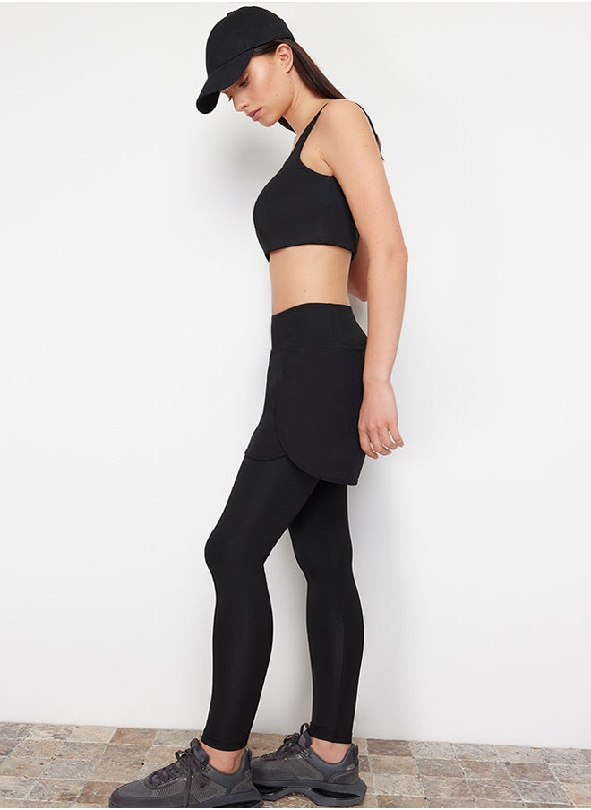 trendyol - Black 2-Layer Shorts Detailed Full Length Knitted Sports Leggings THMSS24TY00043 - Image 1