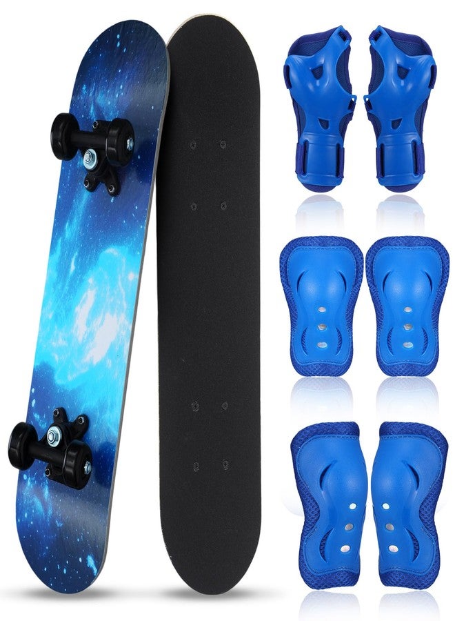Honoson 7 Pcs Skateboard for Toddlers Beginners Knee Elbow Pads Wrist Guards Gear Set (Starry Blue,Age 6-10 Kids 24 x 6) - Image 1