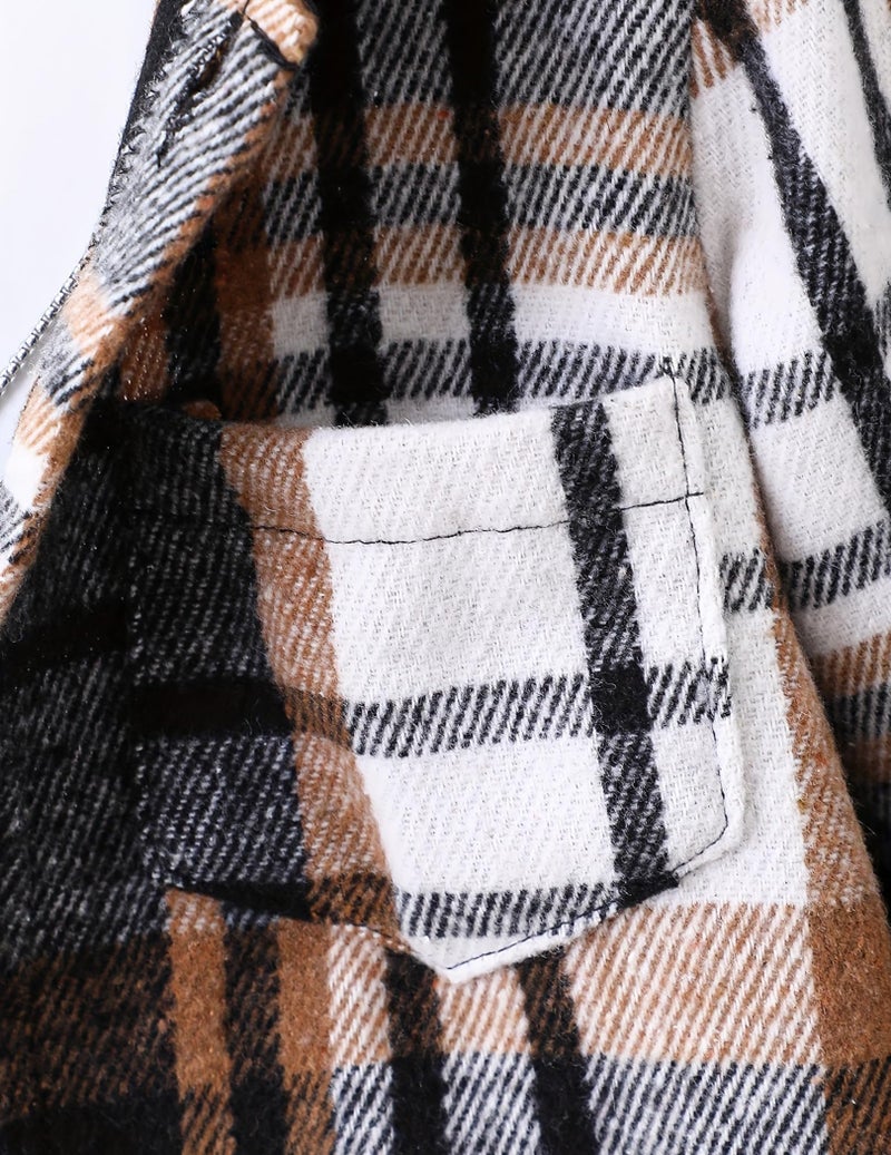 Fdqin 2Pcs Kids Boys Flannel Plaid Shirt Tops Pants Set Hoodie Sweatsuit for Fall Winter Spring Outfits Black 7-8Year - Image 4