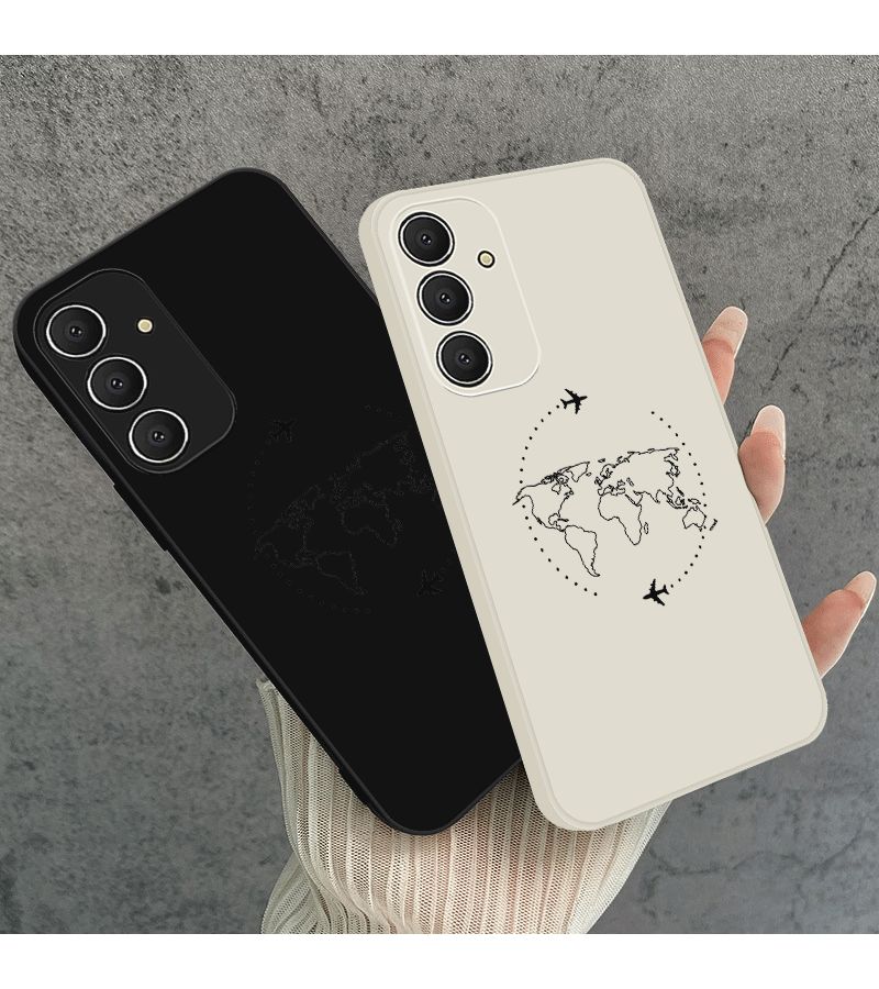 غلاف هاتف بتصميم فاخر خفيف لمزيج الألوان 2 مع خريطة العالم الإبداعية ومسار الطائرة، مناسب لجهاز Galaxy S21 Ultra 5G - Image 5
