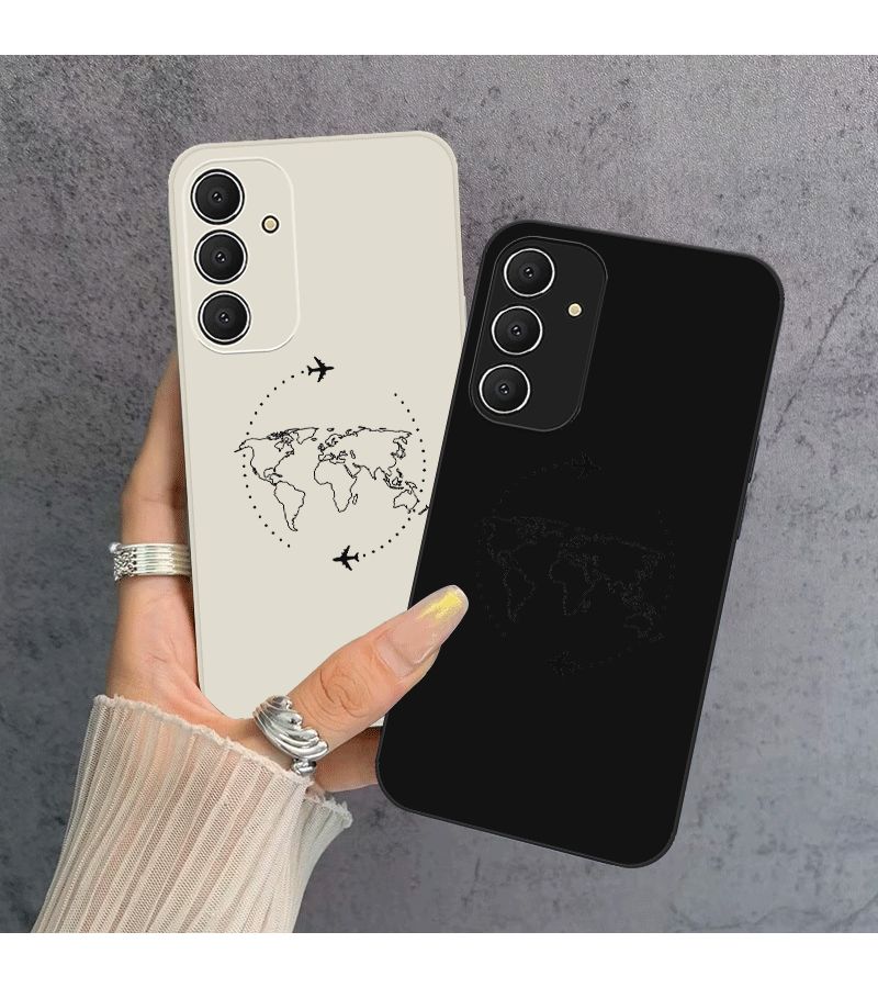 غلاف هاتف بتصميم فاخر خفيف لمزيج الألوان 2 مع خريطة العالم الإبداعية ومسار الطائرة، مناسب لجهاز Galaxy S21 Ultra 5G - Image 1