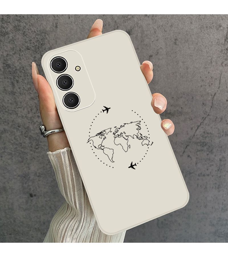 غلاف هاتف بتصميم فاخر خفيف لمزيج الألوان 2 مع خريطة العالم الإبداعية ومسار الطائرة، مناسب لجهاز Galaxy S21 Ultra 5G - Image 3