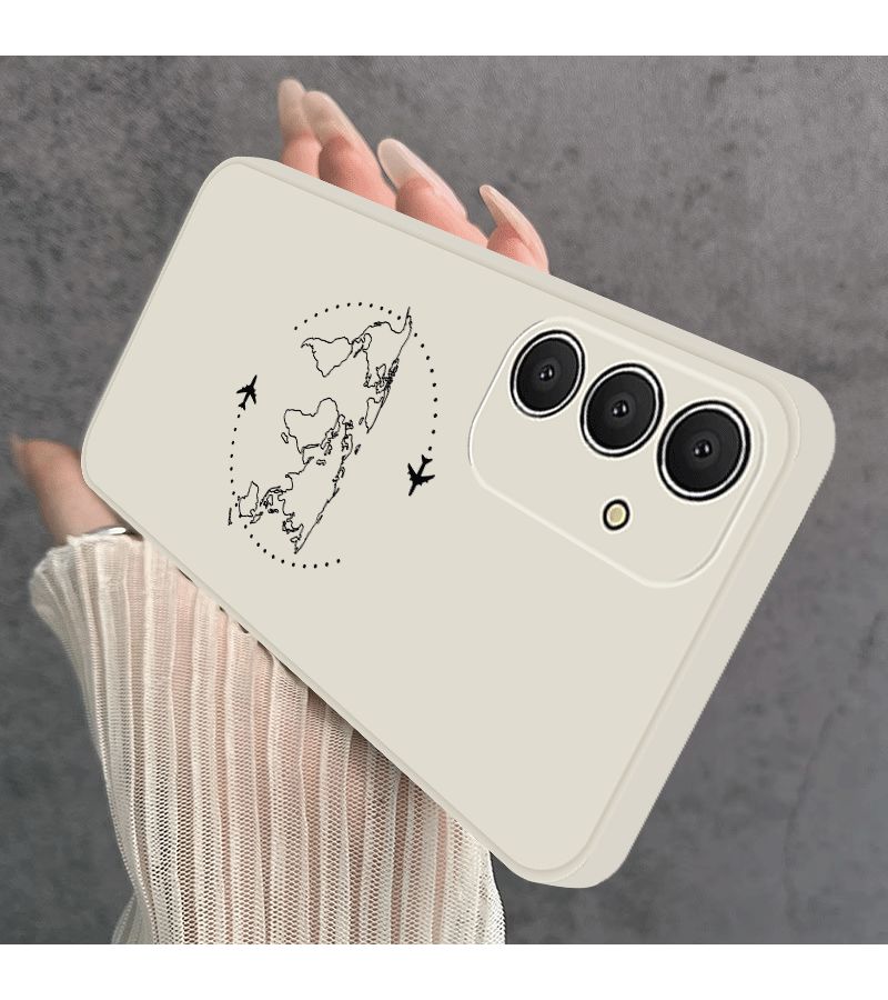 غلاف هاتف بتصميم فاخر خفيف لمزيج الألوان 2 مع خريطة العالم الإبداعية ومسار الطائرة، مناسب لجهاز Galaxy S21 Ultra 5G - Image 4