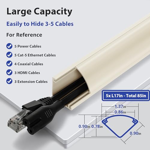 ZhiYo 85in Corner Cord Hider, Large Capacity Wire Covers for Cords, Cord Concealer Paintable Corner Cord Cover, Quarter Round Cable Raceway for Wall, Floor, Baseboard, Ceiling, 5 x L 17in, Beige - Image 2