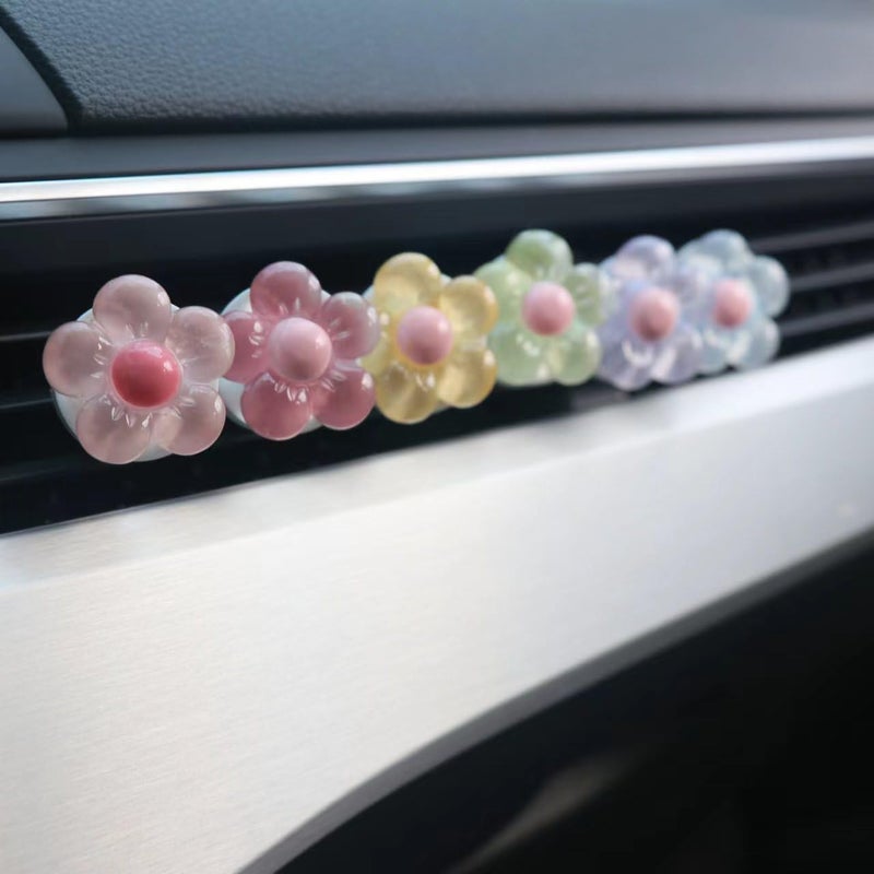 Joynaamn 6 PCS Car Accessories for Women, Flower Air Vent Clips Air Conditioner Outlet Decoration Car Interior Decor Charm, Assorted Color - Image 3